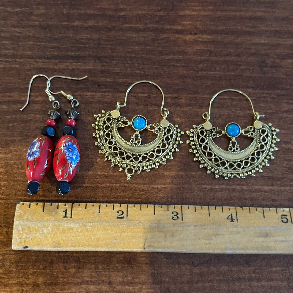 Gold-tone Dangle Earrings - 2 Pairs - Picture 2 of 4